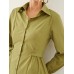 Solid Long Sleeve Button Front Lapel Shirt Dress