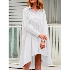 Casual Solid Color A  Line Pockets Loose Pleated Dress