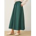 Solid Drawstring Waist Pocket Button Front Women Skirt