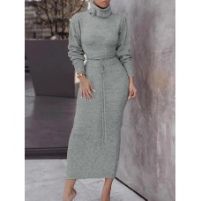 Women Knitting High Neck Pullover Top Slim Skirt Two Piece Sweater Set