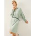 Solid Shirred Long Sleeve Button Lapel Shirt Dress