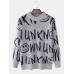 Mens Letter Knit Crew Neck Casual Long Sleeve Pullover Sweaters