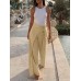 Solid Color High Waist Bandage Zipper Irregular Women Casual Wide Leg Pants