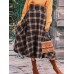 Women Plaid Pattern Long Style Calf Length Elastic Casual Skirts