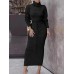 Women Knitting High Neck Pullover Top Slim Skirt Two Piece Sweater Set