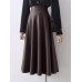 High Waist Solid A  line PU Leather Zip Back Women Skirt