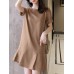 Solid Ruffle Hem Pocket Short Sleeve Crew Neck Casual Dress