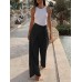 Solid Color High Waist Bandage Zipper Irregular Women Casual Wide Leg Pants