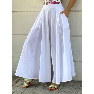 Solid Side Pockets Holiday Leisure Casual Trousers For Women