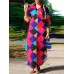 Geo Color Block Pattern Long Sleeve Button Maxi Shirt Dress