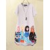 Cartoon Girls Graphic Pocket Short Sleeve Button Dress