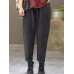 Women Corduroy Elastic Waist Side Pockets Solid Color Ankle Length Casual Pants