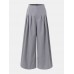 Women High Waist Solid Color Loose Pleated Casual Wide Leg Pants