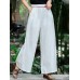 Women Contrast Frog Button Design Elastic Waist Casual Wide Leg Pants With Pocket