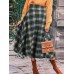 Women Plaid Pattern Long Style Calf Length Elastic Casual Skirts