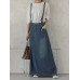 Women Denim Buttons Zipper Side Pockets Ankle Length Casual Skirts