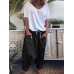 Women Baggy Peplum Loose Fitting Solid Color Elastic Waist Drawstring Pants