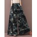 Women Color Printing Casual Drawstring Wide Leg Pants With Pocket