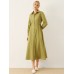 Solid Long Sleeve Button Front Lapel Shirt Dress