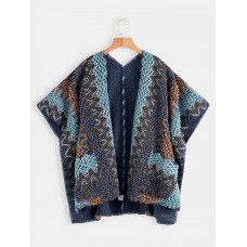 Women Printed Cardigan Shawl V  neck Batwing Sleeve Sweaters with Pocket