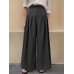 Women High Waist Solid Color Loose Pleated Casual Wide Leg Pants