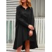 Casual Solid Color A  Line Pockets Loose Pleated Dress