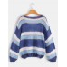 Women Casual Striped V  neck Sweaters