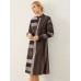 Stripe Pattern Stand Collar Button Long Sleeve Dress