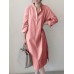 Stripe Pocket Belt Slit Hem Long Sleeve Stand Collar Dress