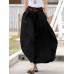 Leisure Solid Button Ruched Zip Pocket Casual Maxi Skirt