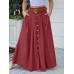 Women Solid Color Bottom Front Loose Casual Long Skirt With Pocket