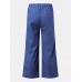 Women Solid Color Side Split Cuffs Elastic Mid Waist Long Wide Leg Pants With Pockets