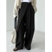 Women Solid Wide  legged Elastic Waist Loose Pleats Button Buckle Thin Pants