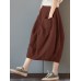 Women Elastic High Waist Basic Cotton Midi Skirts