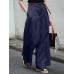 Women Solid Color Pleated OL High Waisted Wide Leg Pants With Pocket