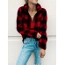 Women Fleece Plaid V  neck Half Zip Casual Long Sleeve Sweatshirts