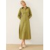 Solid Long Sleeve Button Front Lapel Shirt Dress