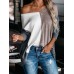 Women Patchwork Colorblock Drop Sleeve V  Neck Loose Daily Sweater