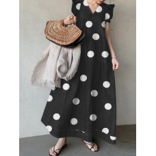 Polka Dot Sleeveless Ruffle V Neck Maxi Dress