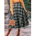 Women Plaid Pattern Long Style Calf Length Elastic Casual Skirts