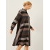 Stripe Pattern Stand Collar Button Long Sleeve Dress