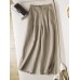 Women Solid Color Side Split Cuffs Elastic Mid Waist Long Wide Leg Pants With Pockets