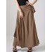 Solid Pocket Knotted Pleated Cotton Casual Skirt