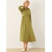 Solid Long Sleeve Button Front Lapel Shirt Dress