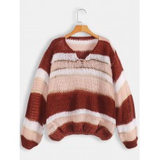 Women Casual Striped V  neck Sweaters