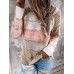 Women Autumn Stripe Print V  neck Hooded Daily Casual Knitted Sweater