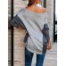 Women Patchwork Colorblock Drop Sleeve V  Neck Loose Daily Sweater