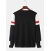 Mens Rib  Knit Patchwork Sleeve Crew Neck Casual Pullover Sweaters