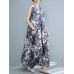 Plant Print Ruched Sleeveless Casual Maxi Cotton Dress