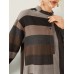 Stripe Pattern Stand Collar Button Long Sleeve Dress